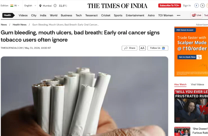 Gum bleeding, mouth ulcers, bad breath: Early oral cancer signs tobacco users often ignore
