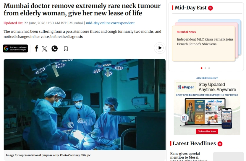 Mumbai doctor remove extremely rare neck tumour from elderly woman, give her new lease of life